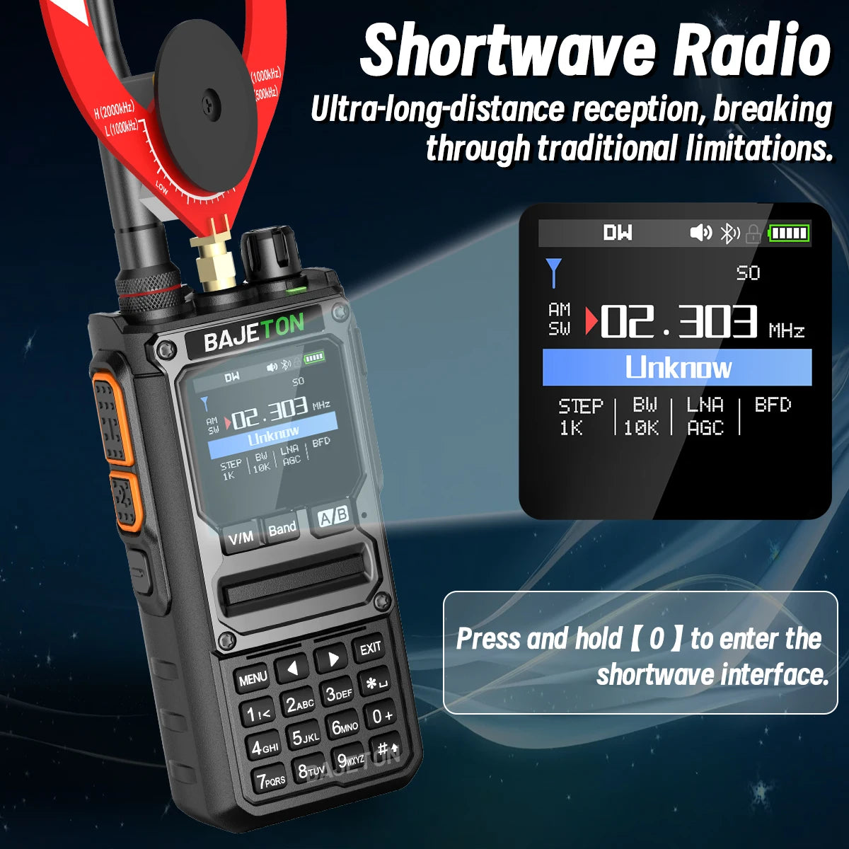 BAJETON BJ-7800 Walkie Talkie Long Range SW MW LW AM SSB CB 10W Receive Wireless Bluetooth Phone Programming Ham Radio RT-920