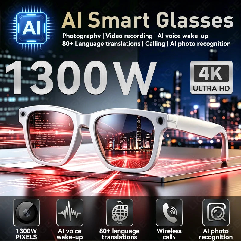 2026 Smart Glasses Men 1300W Camera AI Photo Recognition Video Recording Language Translation Bluetooth Call Sunglasses Women