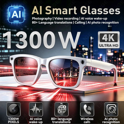 2026 Smart Glasses Men 1300W Camera AI Photo Recognition Video Recording Language Translation Bluetooth Call Sunglasses Women