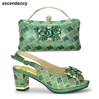 Fashion Shoes and Bag for Party Wedding African Women Wedding Shoes and Bag Set Decorated with Rhinestone Luxery Shoes Women