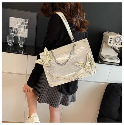 Sweet Y2k Lolita Butterfly Chain Shoulder Bags Trendy Gothic Harajuku Ita Bag Japanese Chic Women Transparent Handbags Crossbody