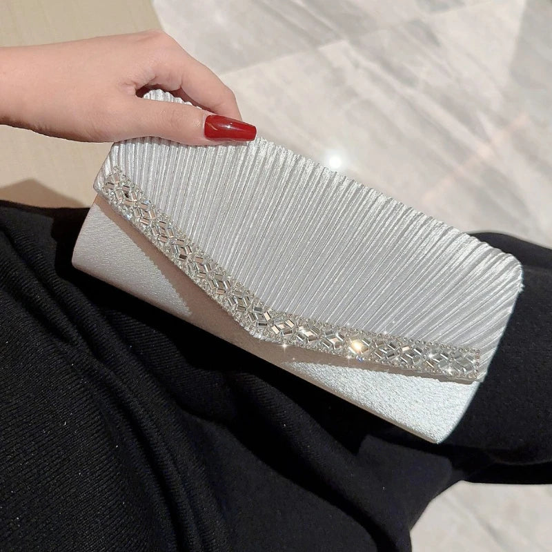 Women Evening Clutch Bags Elegant Luxury Female Silver/Black/White Clutch Wedding Purse Party Handbag Ladies Chain Shoulder Bags