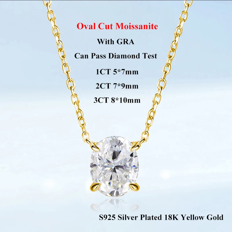 EWYA Solitaire Oval Cut 1-3CT Moissanite Pendant Necklace for Women Real 925 Silver GRA Certified Lab Diamond Neck Chain Gift