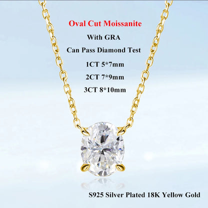 EWYA Solitaire Oval Cut 1-3CT Moissanite Pendant Necklace for Women Real 925 Silver GRA Certified Lab Diamond Neck Chain Gift