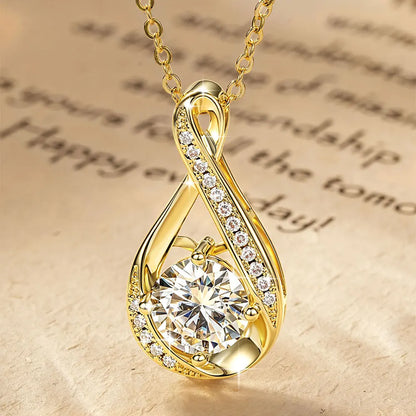 OXTAO Women Pendant Necklace Infinity Shiny 8mm 2ct D VVS1 Moissanite with Certificate Silver Color/Gold Color Wedding Party Daily Trendy Jewelry Accessories for Women Girl Mother's Day, Birthday Gift