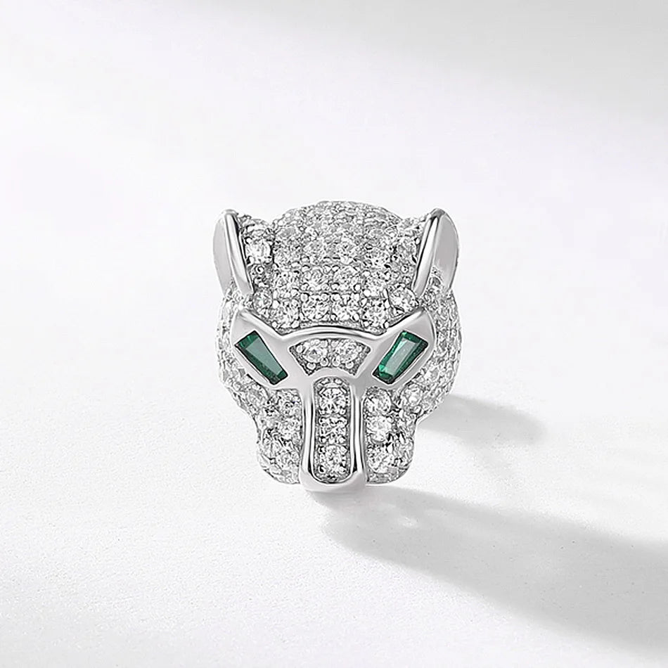ALLNOEL 100% 925 Silver Stud Earrings For Women Leopard Head Green CZ Eye Panther Animal Jewelry Hip Hop Punk Gift Wholesale