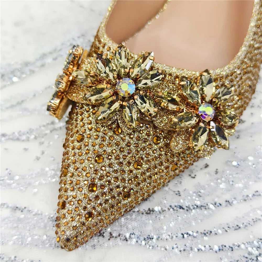New Fashion Pointed Toe Shoes Heels Elegant Italian Woman Wedding for Party Shoes Women Party Pumps Decorated with Rhinestone