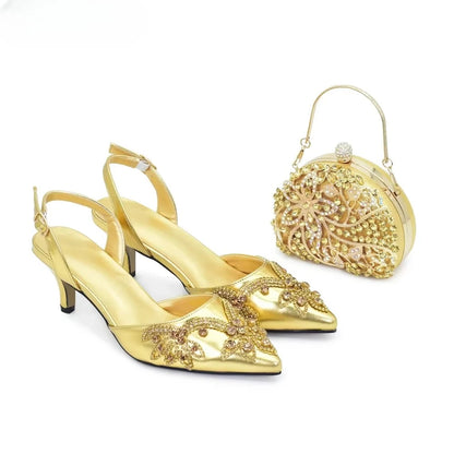 Italian Shoe and Bag Set for Party in Women Fashion Style Pointed-Toe Women Pumps African Matching Shoes and Bags for Wedding
