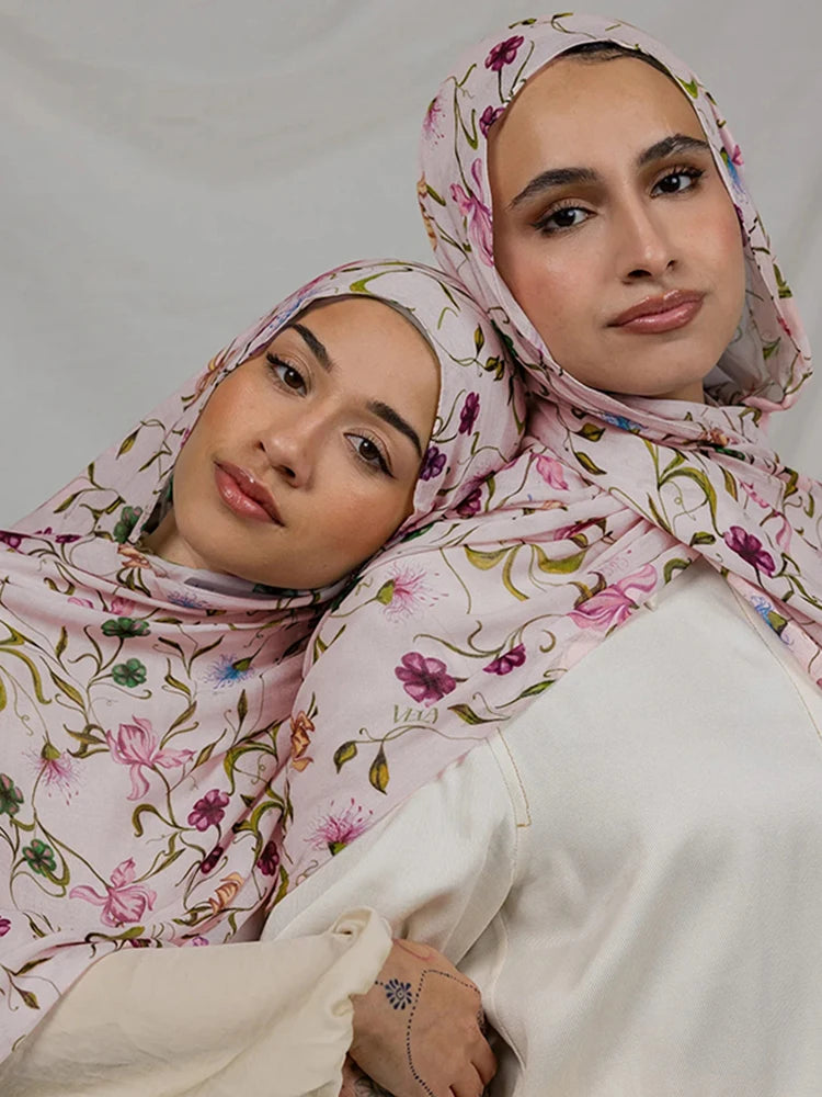 Ramadan Hijab for Women Bohemian Floral Print Shawl Watercolor Soft Muslim Hijabs Lightweight Wrap Scarf Headscarf Summer Beach