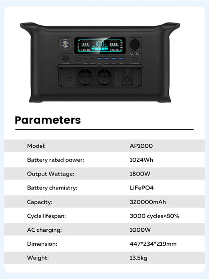 CTOLITY 2400W Portable Power Station 1800W Power Generator LED Light Emergency 500W Solar Power Bank for Outdoor Camping Travel