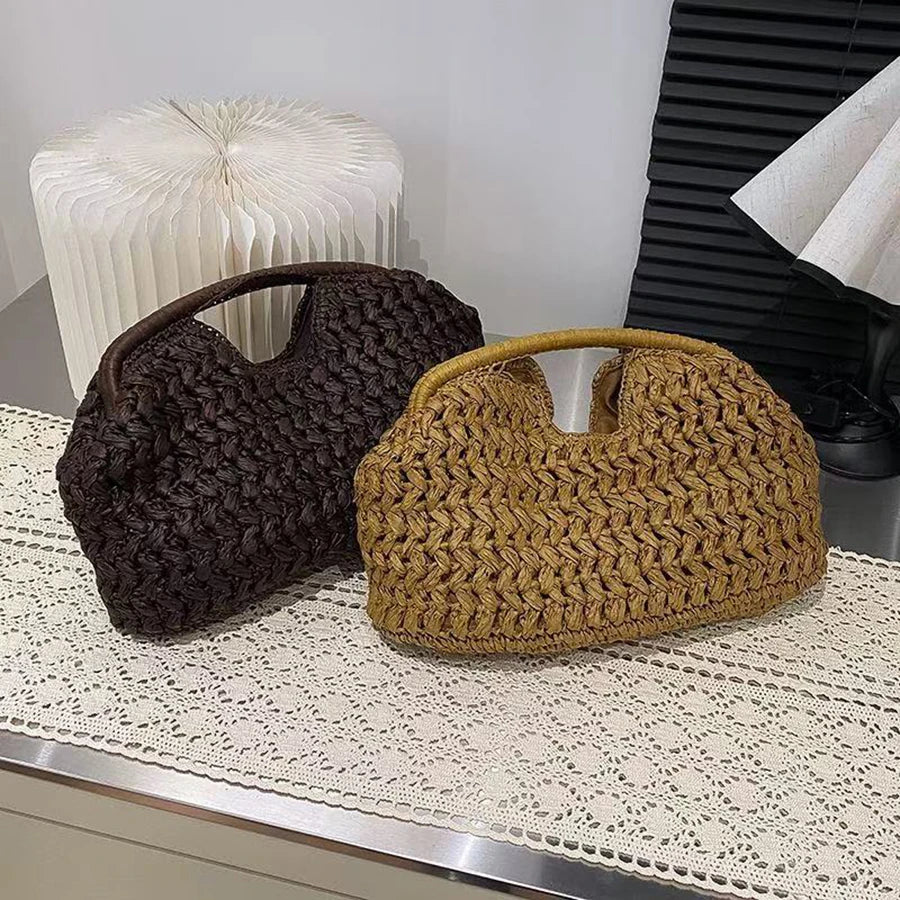 New Summer Beach Bag for Women Clutch Bag Luxury Designer Straw Bags Tote Handbag Fashion Woven Rattan Bags Female Travel Purse