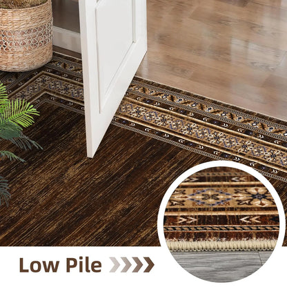 Area Rug 8x10 Washable Rug Brown Modern Living Room Rugs Soft Non Slip Throw Carpet Low Pile Bordered Contemporary Floor Cover for Bedroom Dining Room Foldable Thin Rugs