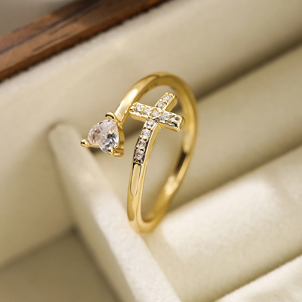 NEWBUY New Fashion Clear Shiny CZ Zircon Cross Evil Eye Rings For Women Girl Finger Accessories Party Jewelry Gift