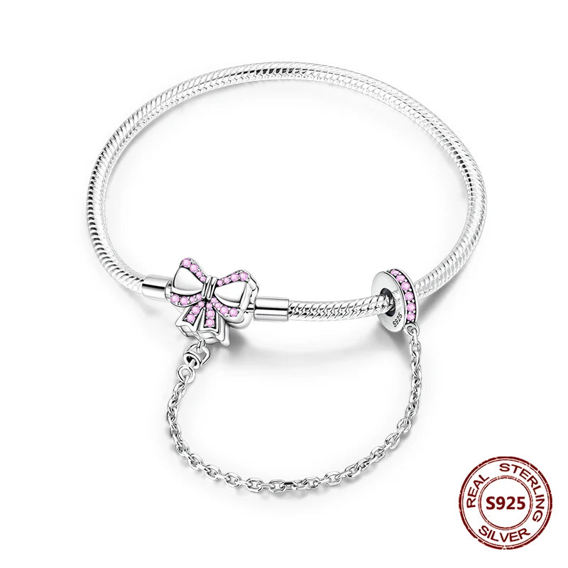 Silver 925 Bracelet Original Bracelets Colorful Zircon Heart Flower Cat Snake Chain For DIY Charms 17-20CM Luxury Jewelry Gifts