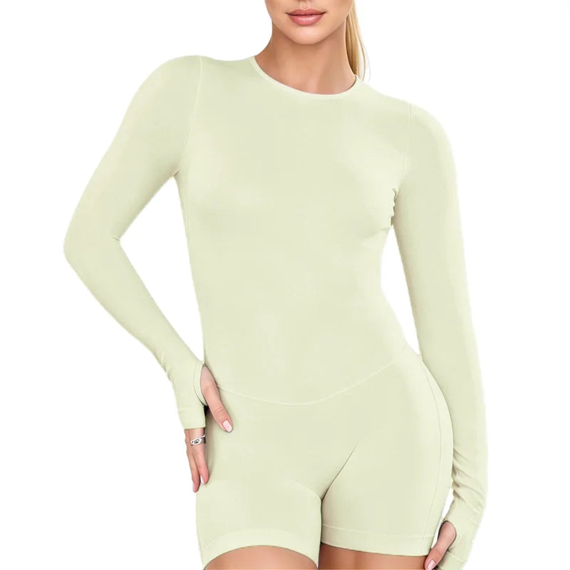 HISTELLO Impact Long Sleeve One Piece Jumpsuit Women Backless Slim Fit Elastic Tummy Control Yoga Gym Sports Workout Bodysuit
