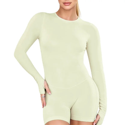 HISTELLO Impact Long Sleeve One Piece Jumpsuit Women Backless Slim Fit Elastic Tummy Control Yoga Gym Sports Workout Bodysuit