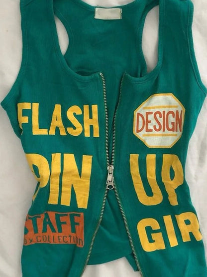 Y2k Aesthetic Letter Print Casual Tank Top Summer Women Streetwear Slim Fit Vest Harajuku Grunge Vintage Dual Zippers Camisole