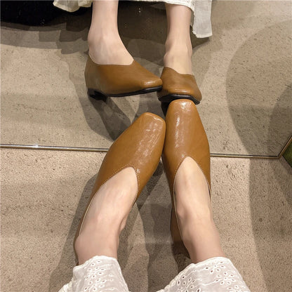 Women's Loafers Genuine Leather Luxury Shoes Heels Pumps Square Toe Elegant Mary Janes Shoes for Height-increasing Insoles