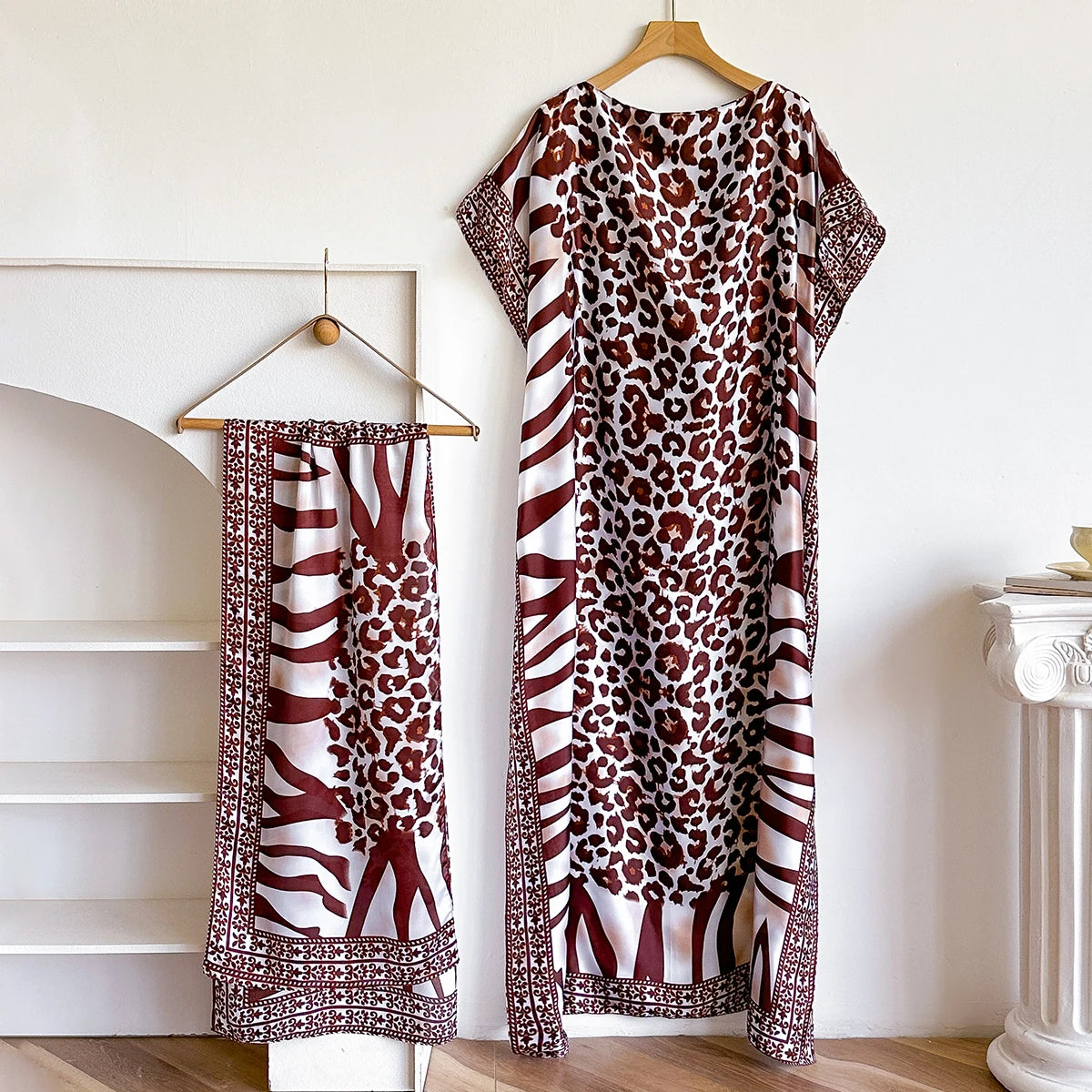 New African Fashion Short Sleeve Colored Pattern Dubai Women Summer Real Silk Soft Printing Loose Tradition Muslim Scraf