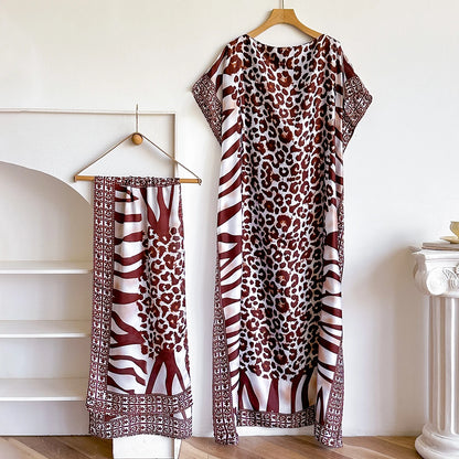 New African Fashion Short Sleeve Colored Pattern Dubai Women Summer Real Silk Soft Printing Loose Tradition Muslim Scraf