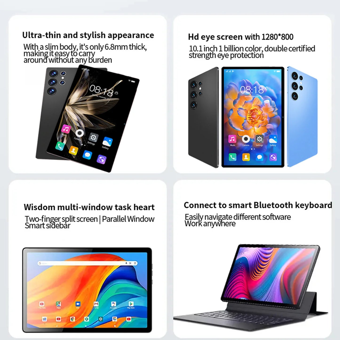 New Upgraded Pad 10.1 Inch Android Tablet Octa Core 4GB+64GB ROM Dual Phone Call WiFi Google Play Tablet PC with Keyboard Case