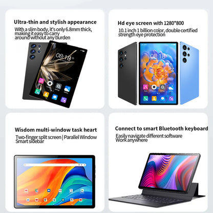 New Upgraded Pad 10.1 Inch Android Tablet Octa Core 4GB+64GB ROM Dual Phone Call WiFi Google Play Tablet PC with Keyboard Case