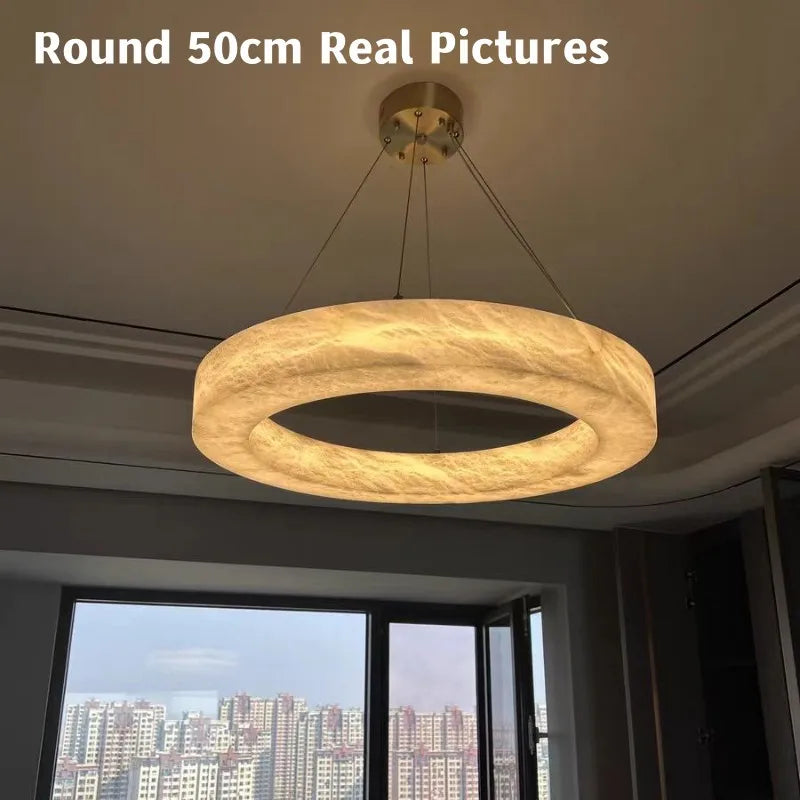 Alabaster Chandelier Spanish Natural Marble Round Hanging Chandeliers For Living Dining Room Loft Bedroom Alabaster Lights