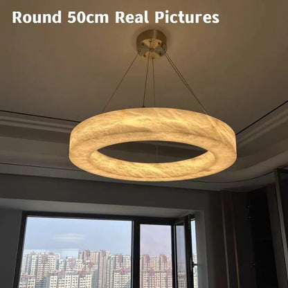 Alabaster Chandelier Spanish Natural Marble Round Hanging Chandeliers For Living Dining Room Loft Bedroom Alabaster Lights