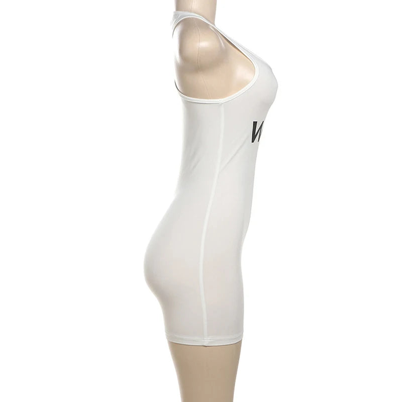 New 2025Summer Women Sexy Sport Romper Subtranslucent Slim Playsuits Letter Printed White Women'S Raceback Sleeveless