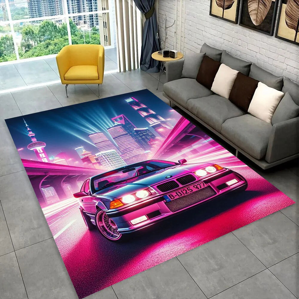 3D E36 Racing Car Motorcycle Rug Carpet for Living Room Bedroom Decor,kids Play Non-slip Decoration for Sofa Doormat Gift