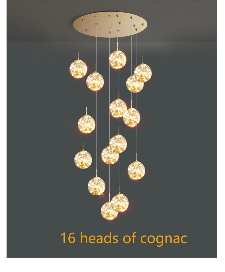 Modern LED Chandelier Glass Ball Dimmable Pendant Lamp for Staircase Living Room Home Decor Suspension Lighting Design Lusters