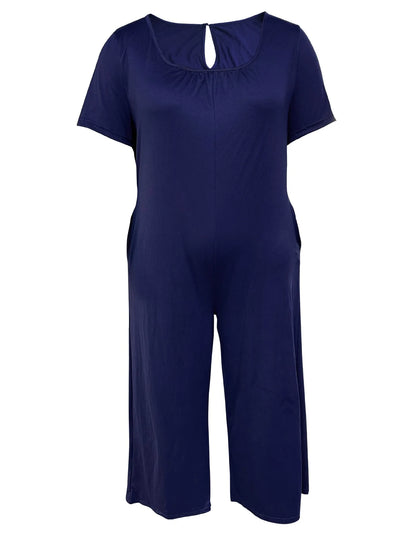 Plus Size 0XL-5XL Summer Rompers Overalls Women's Solid Color Jumpsuit with Pockets Casual Fashion Short Sleeve Jumpsuits