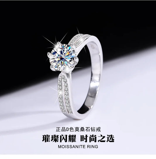Women's PT950 Platinum Ring - 1 Carat Moissanite Star Queen Style, Six-Claw Setting, Perfect for Wedding & Proposal