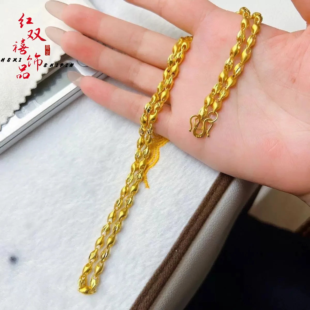 9999 24K real gold couple fashion wheat ear gold necklace, real gold men's and women's gold jewelry gold necklace