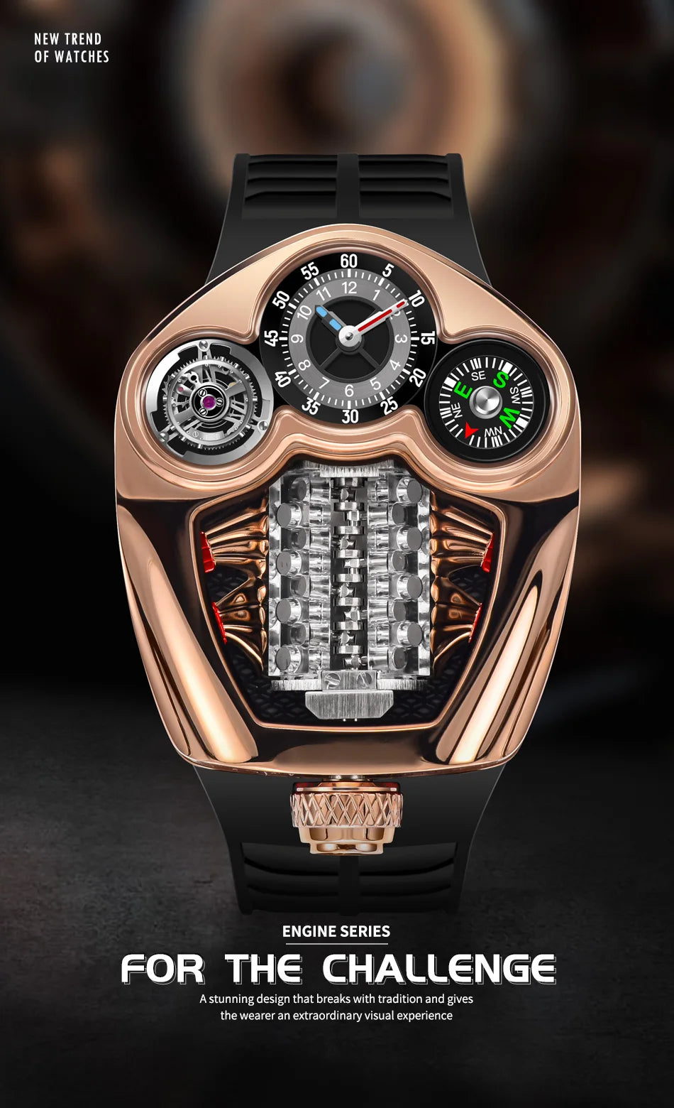 PINDU Design Men's Watch Top Brand Luxury Business Watch Men's Compass Waterproof Quartz Wristwatches Silicone Strap P6658