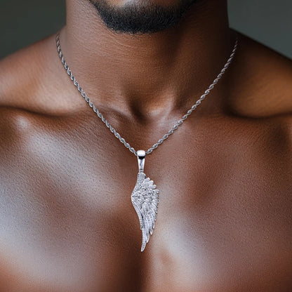 MossanRappr Sparkling Moissanite Iced Out Angel Wing Pendant 14K Gold Plated Trendy Hip Hop Necklace Jewelry Gifts for Men Women
