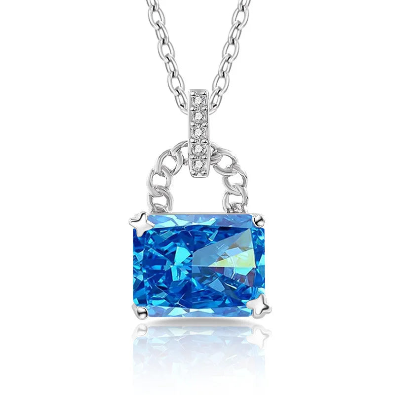 925 Sterling Silver Elegant Fashion High Carbon Diamond Ice Flower Cut Small Lock Pendant Necklace Daily Versatile