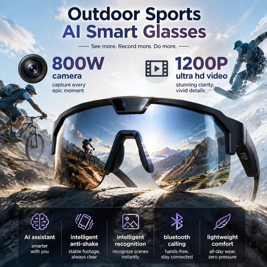 AI Smart Glasses 2026 New, 1200P HD Camera, 30MP Photo, Real Time Translation, Voice Control, Wireless 5.3 for Outdoor Vlog Use