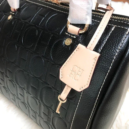 CH Carolina Herrera Boston Bag Women Leather Embossed Logo Shoulder Bag Luxury Travel Handbag Large Capacity