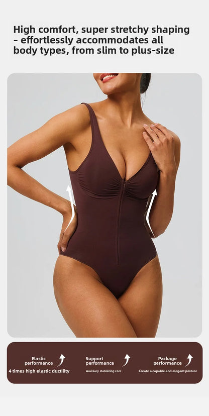 Seamless Bodysuit with Strong Compression Molding Abdominal Compression Underwear Straps Zipper One-Piece Shapewear Yoga Sets
