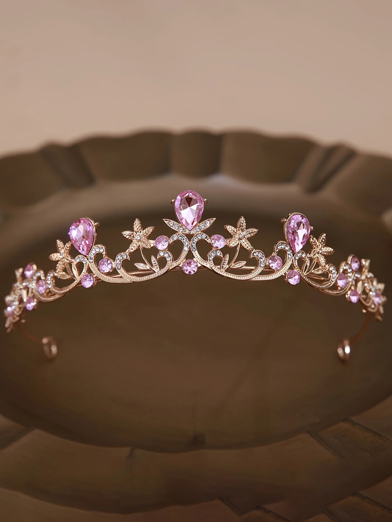 Golden Rose Gold Red Diamond Crown for Bridesmaid Headpiece Light Luxury Style Red Crystal Hairband. Wedding Dress, Formal Wear