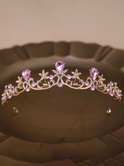 Golden Rose Gold Red Diamond Crown for Bridesmaid Headpiece Light Luxury Style Red Crystal Hairband. Wedding Dress, Formal Wear