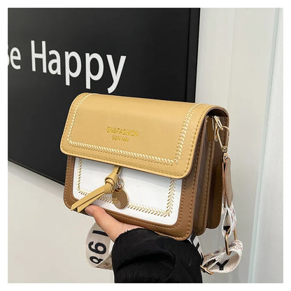 Fashionable Bag for Women, Versatile New Crossbody Bag, Contrasting Color Shoulder Bags, Small Square Bag, Wide Shoulder Strap
