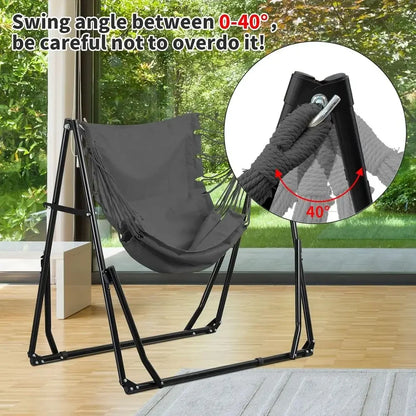 Portable Outdoor Hammock Swing Chair with Heavy Duty Stand, 480 lbs Capacity, Multifunctional, Gray