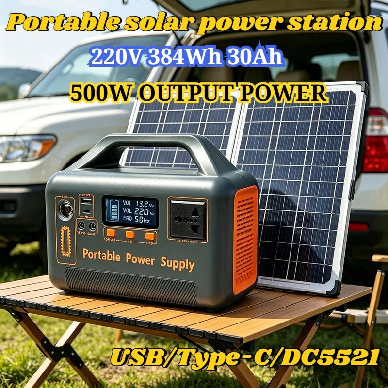 500W portable power station, solar generator 220V 384Wh 30Ah large capacity mobile power supply LiFePO4 emergency power supply