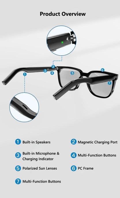 Magnetic Interchangeable Lenses Smart Audio Glasses Built-in Speakers Clear Phone Call Bluetooth Glasses Small but Powerful