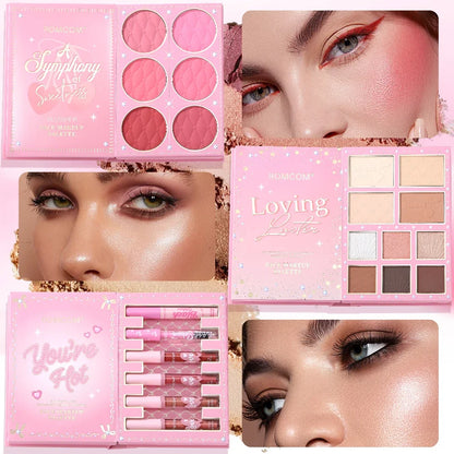 All-in-One 5-Page Makeup Magic Book: Full Kit with Multi-Shade Eyeshadow, Blush, Highlighter, Contour & Glossy Lip Gloss