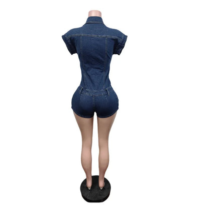 Solid Color Denim Rompers for Woman Single Breasted Stretch Sleeveless Jumpsuits Popular 2026 Summer Female Streetwear Overalls