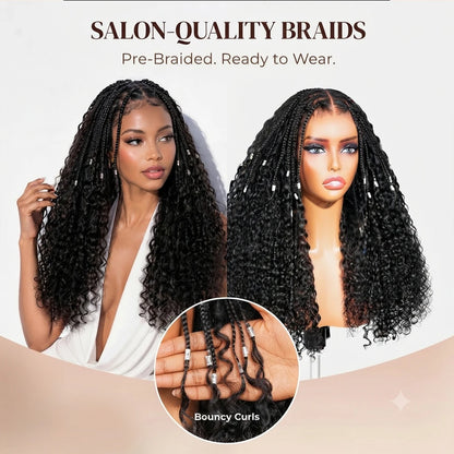 Glueless Knotless Braided Wigs Water Wave 13x6 HD Lace Human Hair Frontal Wigs Pull Go Gluless Wigs Human Hair With Drawstring