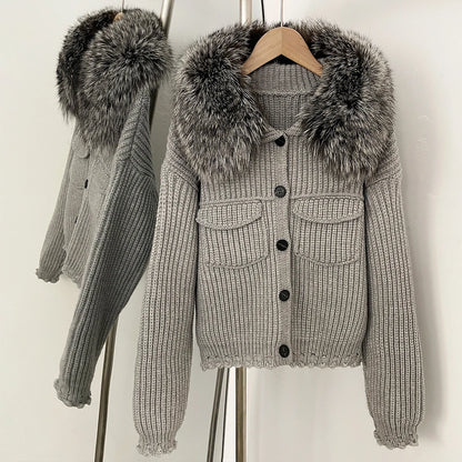 OFTBUY 2025 New Autumn Winter Women Real Fox Fur Caedigan Natural Fox Fur Hooded Jacket Decoration Lady's Sweater Coat